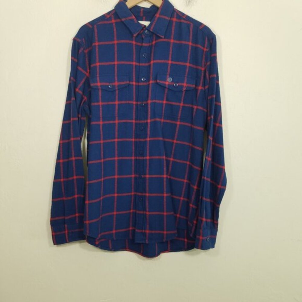 NWOT Tall Flanel Cotton Plaid Long Sleeve Button Down Shirt Blue and Red Size LT